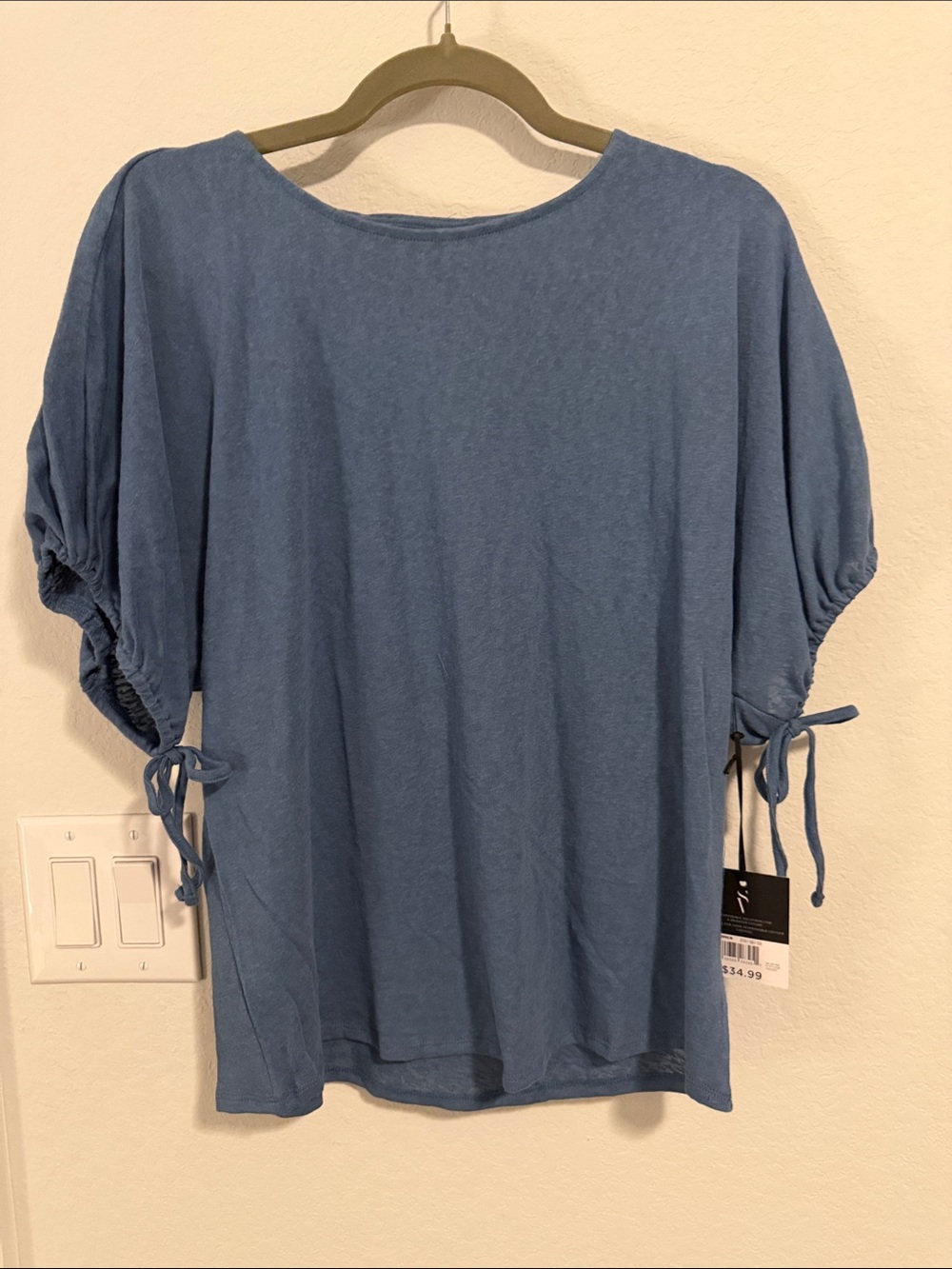Simply Vera Vera Wang Dusty Blue Tie-Sleeve Short Sleeve Top